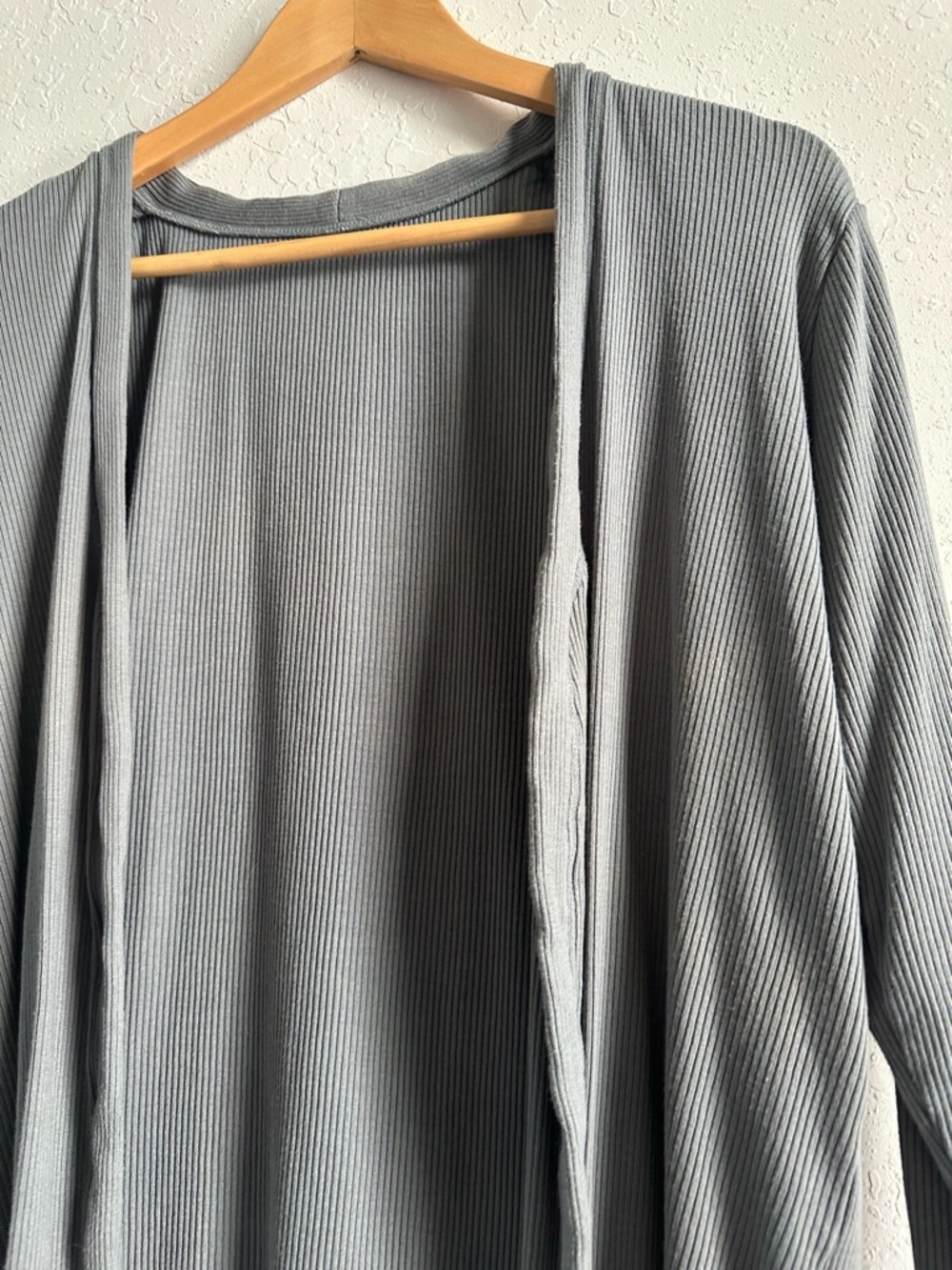 Muji Gray Ribbed Open-Front Women's Robe Cardigan - Picture 2 of 5